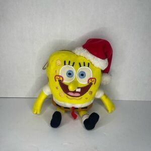 Vintage 2005 Viacom Spongebob Plush Toy Ornament with Santa Hat EUC
